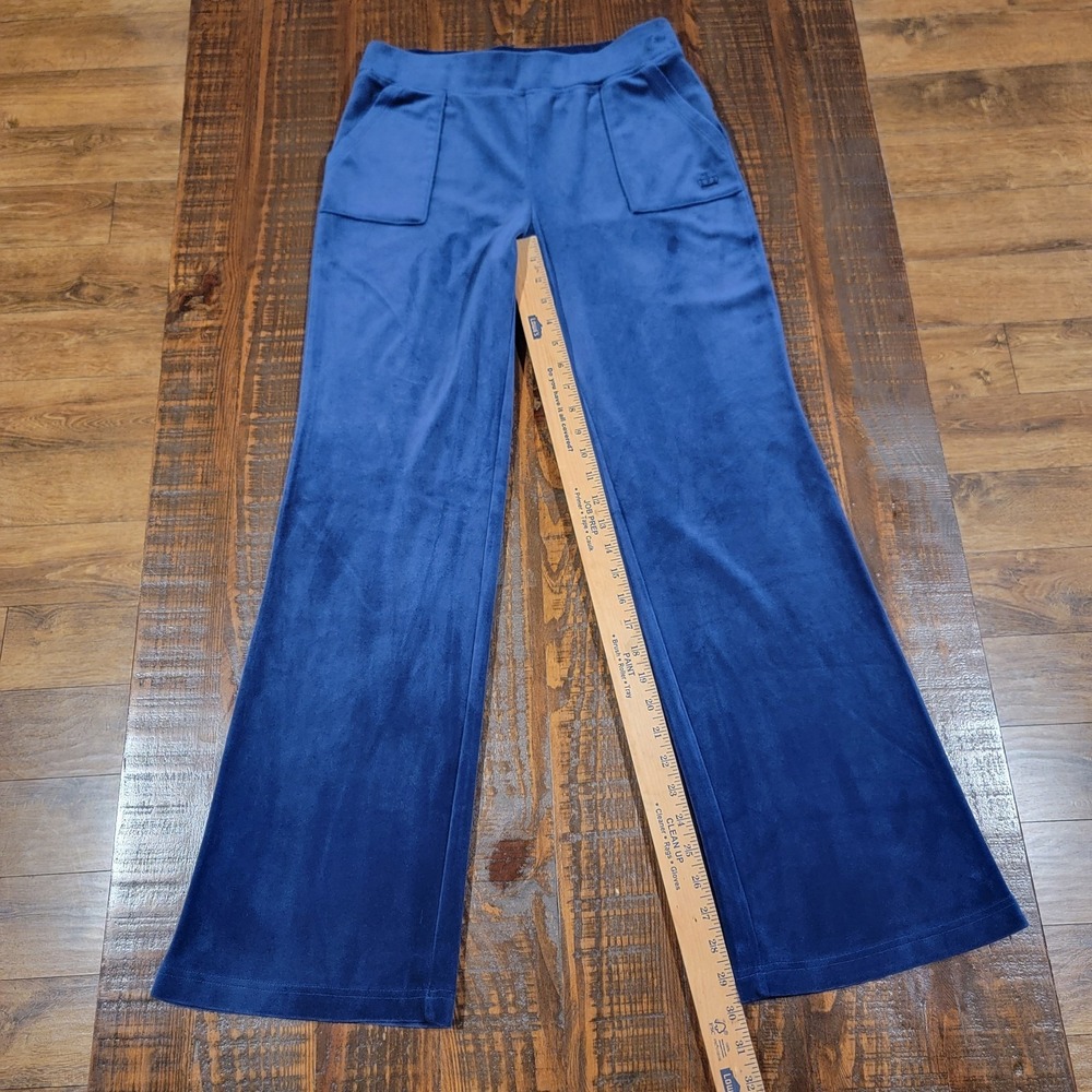 Juicy Couture Velour Flare Lounge Pants Women's Small Navy Blue Y2K Stretch